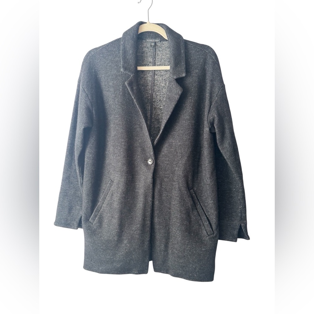 Eileen Fisher small Melange Knitted Wool Twill Jacket blazer dark academia